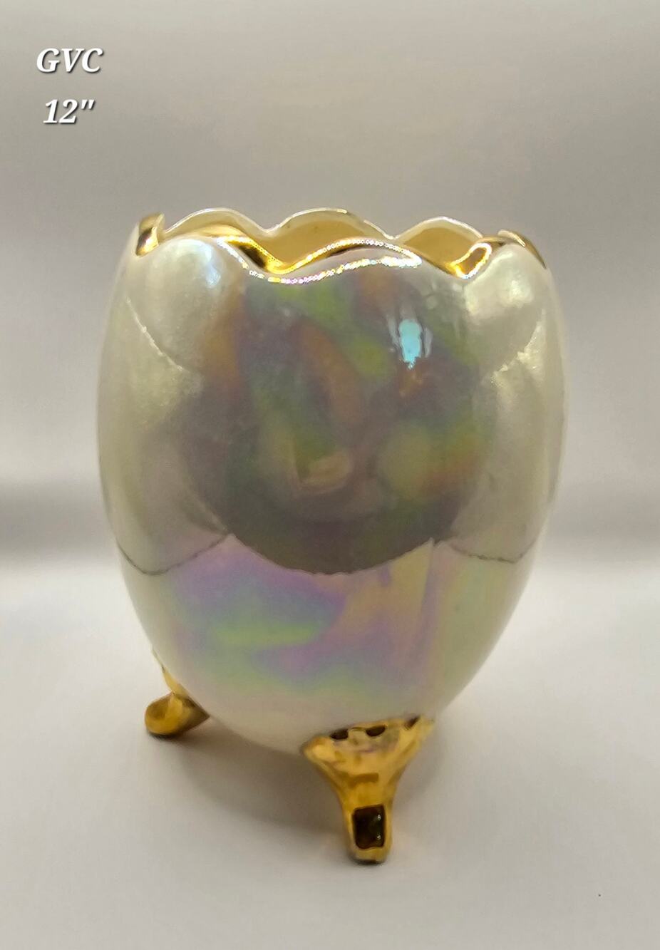 Vintage Lefton Iridescent 3 Footed Egg Vase